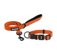 Best Pet Supplies Voyager - Collar y Correa de Nailon Ajustable para Perro, Mango Acolchado Suave y Cuello con Costuras Reflectantes para Cachorros, pequeños, medianos y Grandes, Color Naranja
