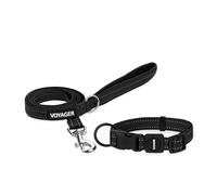 Best Pet Supplies Voyager Set de Collar y Correa para Perros, Reflectante, Atractivo, Resistente, con Mango de Neopreno, para pasear, Correr y Entrenar, Todos los tamaños, Color Negro, Talla L