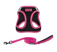 Best Pet Supplies Voyager Step-in Air Arnés de Malla para Todo Tipo de Clima y Correa Reflectante de 1,5 m con Mango de Neopreno, para Perros pequeños, medianos y Grandes, Negro/Borde Rosa, M