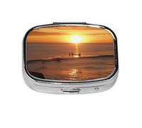 Best Places to Watch The Sunset - Pastillero cuadrado de metal para bolso, pequeño y lindo organizador de píldoras de medicina de 2 compartimentos, portátil, para medicinas diarias y vitaminas