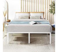 Best Price Mattress Marco de cama de plataforma de metal de 16 pulgadas, listones de acero resistente, blanco, tamaño matrimonial