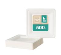 BEST PRODUCTS 500 Platos Caña de Azúcar Desechables Ecológicos Biodegradables Compostables y Reciclables Para Fiestas Cumpleaños Comuniones Cuadrados Llanos 20x20cm