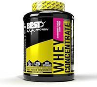BEST PROTEIN, Whey Concentrate, Concentrado de proteína de suero de leche, Alto en BCAA, glutamina y aminoácidos esenciales, Sabor fresa, 2000 gr = 50 servings