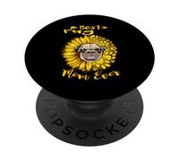 Best Pug Dog Mom Ever Sunflower Funny Paw Dogs Lovers PopSockets PopGrip Adhesivo