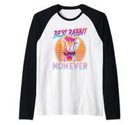 Best Rabbit Mom Ever Retro Vintage 80s Funny Bunny Mom Camiseta Manga Raglan