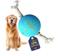 BEST SPORTING Pelota de juguete para perros con cuerda - Juguete interactivo de 16 cm de goma resistente para perros pequeños y medianos en rojo o azul (azul claro)