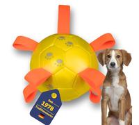 BEST SPORTING Pelota resistente para perros con trabillas, para jugar activamente, tirar y masticar (amarillo)