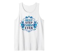 Best Step Mum Ever Flower Blue para La Mejor Mamá del Mundo Camiseta sin Mangas