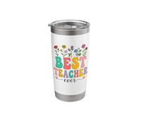 Best Teacher Ever | Apreciación floral retro Groovy Vaso térmico de acero inoxidable de doble pared