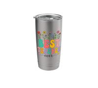 Best Teacher Ever | Apreciación floral retro Groovy Vaso térmico de acero inoxidable de doble pared