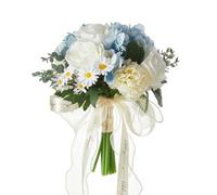 BestAlice 1 Ramo de Boda para Novia Blanco y Azul, de Simulación de Rosas para Ceremonia, Aniversario, Despedida de Soltera y Estilo Rústico Francés Vintage Boho