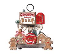 BestAlice 12 letreros de madera con temática de hombre de jengibre, decoración de bandeja escalonada de Navidad, decoración rústica de centro de mesa, letreros de café de granja para decoración de