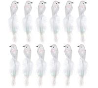 BestAlice 12 pájaros artificiales con purpurina de Navidad con clip, pájaros de espuma blanca con clip en adornos de árbol de Navidad, soporte falso para manualidades de pájaros para decoración del