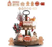 BestAlice 12 piezas de decoración de bandeja escalonada de Navidad, letreros de mesa de madera de invierno de Navidad, hombre de jengibre, árbol de Navidad, muñecos de nieve, bloque de madera (hombre
