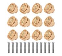 BestAlice 12 pomos bohemios para cajones de ratán, 4 cm, pomos redondos de madera de ratán, pomos tejidos de mimbre hechos a mano (12 pomos y 12 tornillos)