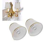 BestAlice - 2 Pantallas Pequeñas para Lámpara, Pantalla de Tela para Lámpara de Araña, Pantalla de Tela para Lámpara de Estilo Europeo para Lámpara de Pared con Tornillo E14, Color Beige Y Oro Blanco