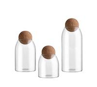 BestAlice 3 Tarros de Cristal con Tapa de Corcho, Recipiente de Almacenamiento de Cristal de 17/23/34 Oz con Corcho de Bola, Botella Redonda de Cristal de Corcho, Tarro Pequeño de Caramelo(Liso)