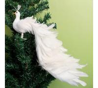 BestAlice Adornos Navideños de Pavo Real Blanco de 14.6 Pulgadas de Cola Larga, Adorno de Pavo Real de Plumas de Imitación de Pavo Real para Decoración de árbol de Navidad Y(2 piezas blanco)
