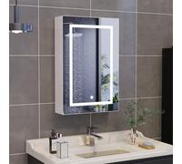 BestAlice Armario de baño con espejo, armario de baño con espejo y luz, armario con espejo para baño con iluminación, armario colgante, 3 colores de temperatura regulable, interruptor táctil (blanco