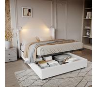 BestAlice Cama de matrimonio acolchada de 140 x 200 cm, cama con almacenamiento con luz de lectura y función de carga USB, cama para adultos con cabecero y somier de láminas, terciopelo Côtétel, color