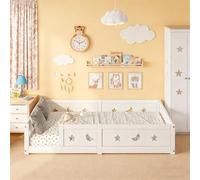 BestAlice Cama de suelo de 140 x 200 cm, cama infantil Montessori con protección anticaída y somier, cama infantil, cama infantil, cama de madera maciza, cama doble, cama juvenil, sin colchón, color