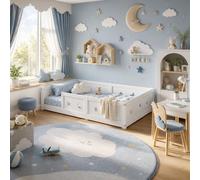 BestAlice Cama de suelo Montessori de 90 x 200 cm, cama infantil con protección anticaída y somier, cama individual, marco de madera de pino maciza, sin colchón, color blanco