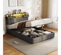 BestAlice Cama doble tapizada de 140 x 200 cm, cama con espacio de almacenamiento, cama funcional con somier, terciopelo, sin colchón, gris