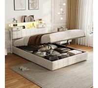 BestAlice Cama doble tapizada de 140 x 200 cm, cama con espacio de almacenamiento, cama funcional con somier, terciopelo, sin colchón, beige