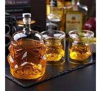 BestAlice Decantador de whisky creativo transparente, juego de decantador de whisky de 750 ml con 2 vasos, jarra de whisky de vidrio transparente, jarra de whisky Carefe, decantador regalos