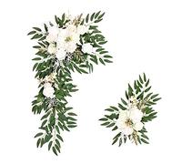 BestAlice Juego de 2 flores artificiales de arco de boda, diseño de flores artificiales, decoración de boda polvorienta, decoración rústica de eucalipto artificial, diseño floral