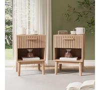 BestAlice Juego de 2 mesillas de noche, mesilla con panel estriado, juego de 2 mesas laterales de madera para espacios pequeños (2 DRNG)