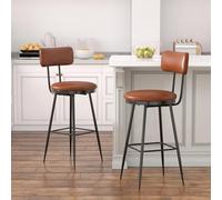 BestAlice Juego de 2 taburetes de bar, sillas de cocina, 65 cm de altura del asiento con respaldo y reposapiés, marco de metal, silla de bar moderna y acolchada, para cocina, salón, bar, café marrón