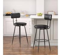 BestAlice Juego de 2 taburetes de bar, sillas de cocina, 65 cm de altura del asiento con respaldo y reposapiés, marco de metal, silla de bar acolchada moderna, para cocina, salón, bar, cafetería