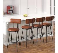 BestAlice Juego de 4 taburetes de bar, sillas de cocina, 65 cm de altura del asiento con respaldo y reposapiés, marco de metal, silla de bar acolchada moderna, para cocina, salón, bar, cafetería