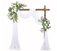 BestAlice Kit de flores artificiales de arco de boda (juego de 3), 2 guirnaldas de flores artificiales con 1 tela blanca para decoración de telón de fondo, color blanco 4