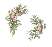 BestAlice Kit de flores artificiales de arco de boda rosa, 2 guirnaldas de flores de boda, letrero de bienvenida de boda para ceremonia de boda y decoración de recepción