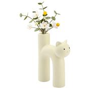 BestAlice Lindo jarrón de cerámica para gatos, jarrón de flores de gato hecho a mano para decoración, jarrones únicos en forma de gato en forma de U, jarrón de flores secas en forma de U, jarrón de