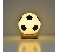 BestAlice Luz nocturna de fútbol para niños, lámpara LED de fútbol con enchufe USB, control remoto, brillo ajustable, lámpara de fútbol con soporte de madera, luz de fútbol