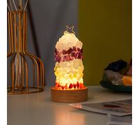 BestAlice Luz nocturna pequeña de grava de cristal natural, bonita lámpara de mesa de piedras preciosas de cristal de 7 colores con base de madera, puerto USB, lámpara de escritorio LED portátil, luz