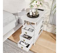 BestAlice Mesita de noche de madera con 3 cajones, mesa auxiliar para sofá con función de carga y LED, mesa de consola con cajón, muebles con enchufe, mesa auxiliar para salón, dormitorio, color