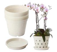 BestAlice Paquete de 10 macetas para orquídeas, macetas de orquídeas de 5.6 pulgadas con agujeros y platillos, macetas de orquídeas de plástico transparente para plantas y trasplantes, macetas de