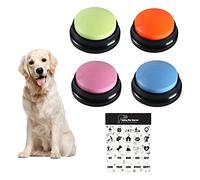 BestAlice Paquete de 4 botones de perro para comunicación, botón de grabación de voz con 25 pegatinas, zumbadores de entrenamiento de mascotas, juego de botones grabables para hablar de perros