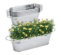 BestAlice Paquete de 5 macetas galvanizadas para plantas al aire libre, macetas ovaladas galvanizadas con asas, maceta de metal para decoración interior y exterior