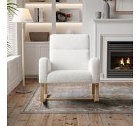 BestAlice Sillón mecedora, color blanco Teddy Velvet mecedora con bolsillos laterales, cómoda silla de jardín, silla de lactancia acolchada, sillón reclinable para salón, dormitorio, balcón