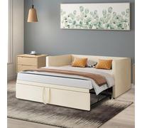 BestAlice Sofá Cama Plegable 90/180x200cm, Acolchado con somier de láminas, Multifuncional, Cama Plegable, Sofá Cama Convertible, Cama Doble, Tejido Terciopelo, Beige (90/180x200cm Beige)