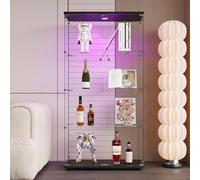 BestAlice Vitrina de cristal, armario para colección con LED y cerradura, armario de vitrina con 2 puertas, 4 estantes, vitrina transparente para salón, bar, color negro