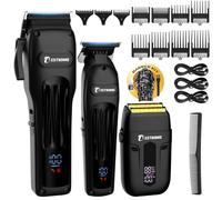 BESTBOMG® BS-808A - Cortapelos para hombre, cortadora de pelo profesional, juego de recortadora de barba y afeitadora recargable, hoja en T de metal, pantalla LED, kit de corte de pelo de peluquería