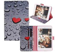 Bestcatgift Galaxy Tab 3 PU Leather Tablet Wallet Funda, [Colorful Painting Series] Kickstand Folio Cover para Samsung Tab 3 7.0 Inch SM-T110/T111 - Heart-Shaped Raindrops