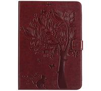 Bestcatgift iPad 2018 PU Leather Wallet Funda, [Embossed Cats and Trees][Wake/Sleep Function][Touch Pen Cover] iPad Smart Cover Wallet Funda para iPad 2018/iPad 2017 - Brown