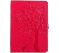 Bestcatgift iPad 2018 PU Leather Wallet Funda, [Embossed Cats and Trees][Wake/Sleep Function][Touch Pen Cover] iPad Smart Cover Wallet Funda para iPad 2018/iPad 2017 - Rose Red